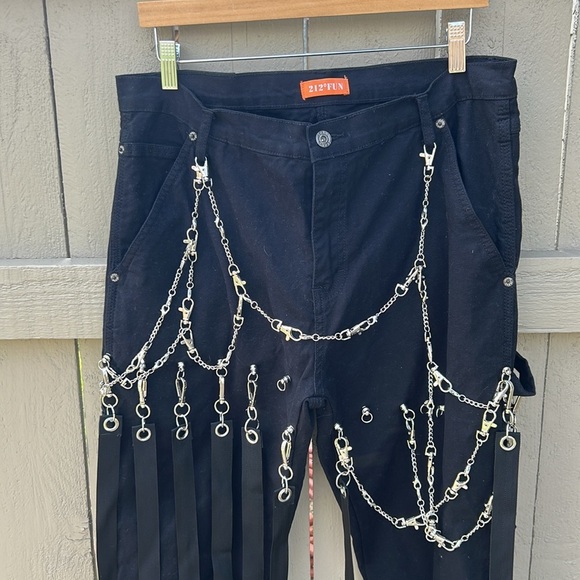 212 Degree Bondage Pants Punk Rock Cyber Punk Industrial Goth Cybergoth Chains - Picture 2 of 7
